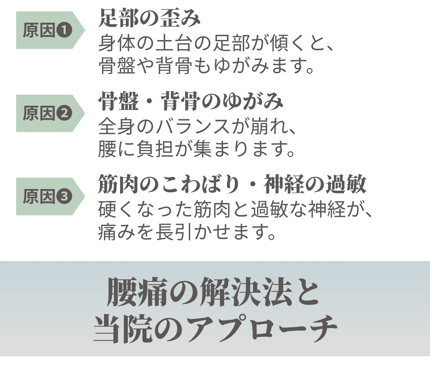 腰痛の3つの原因と当院のアプローチ